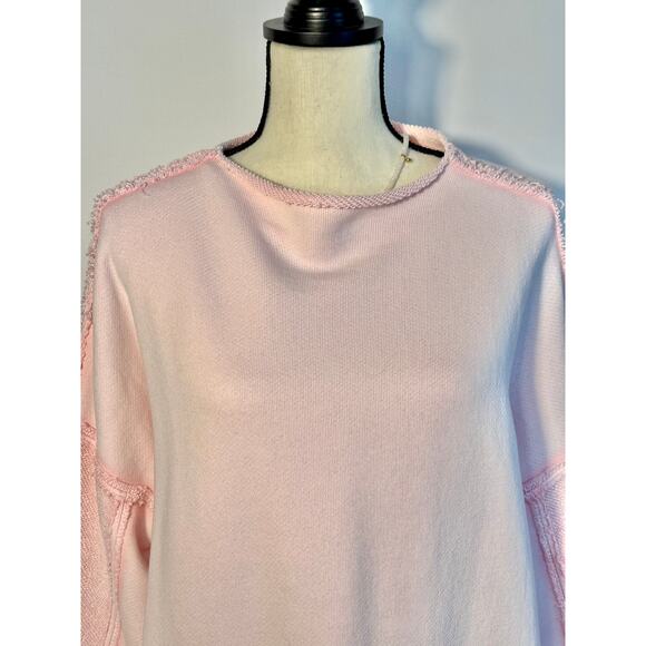 Free People Oversized Sweatshirt Soft Pink Raw Seam Size XS S M - Picture 3 of 9
